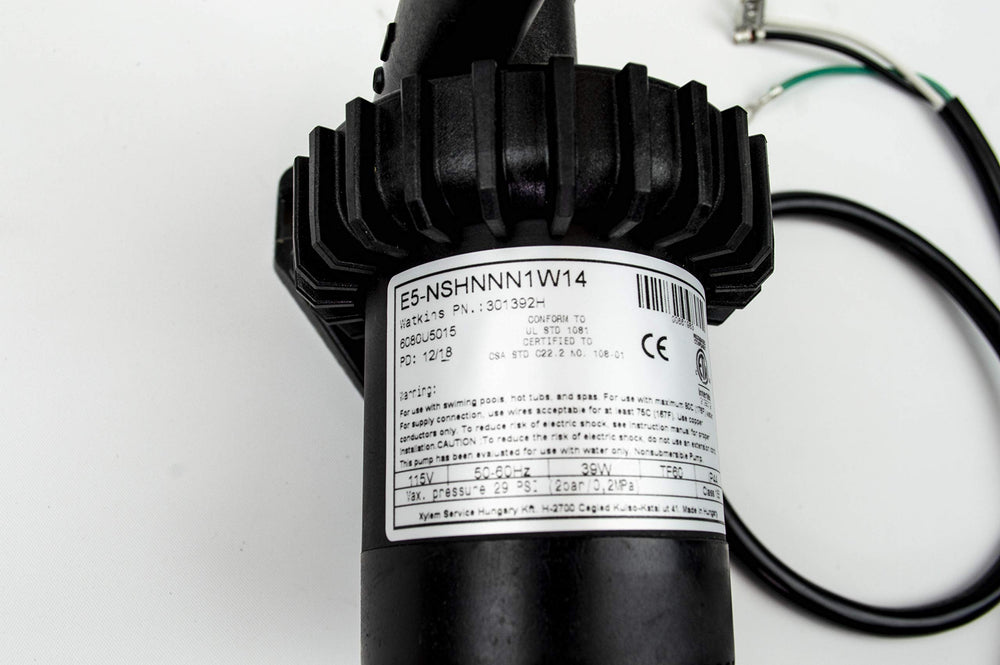 Watkins E5 power cord detail emphasizing plug-ready installation benefit