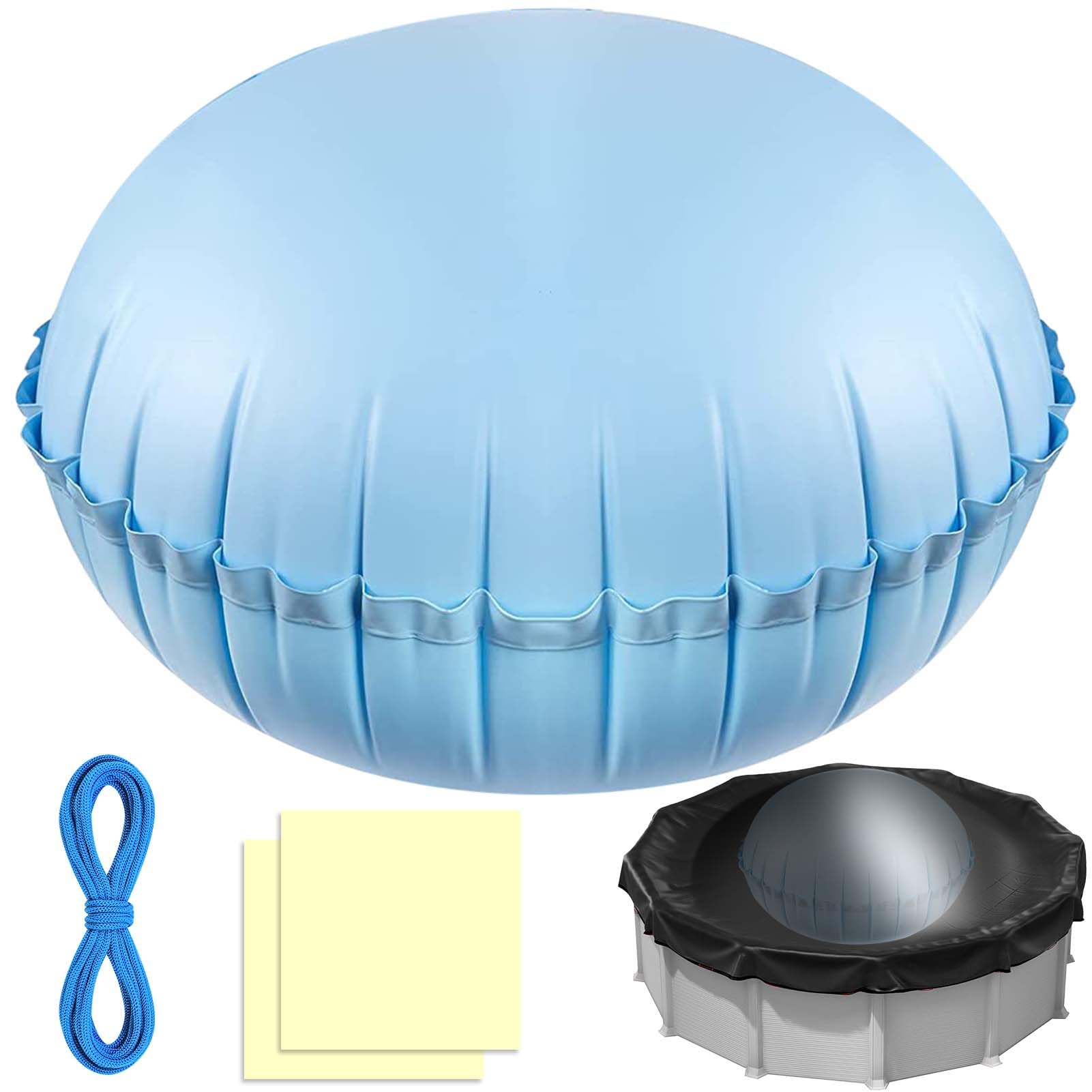 Waybas front view of blue pool pillow showing size and shape protecting cover