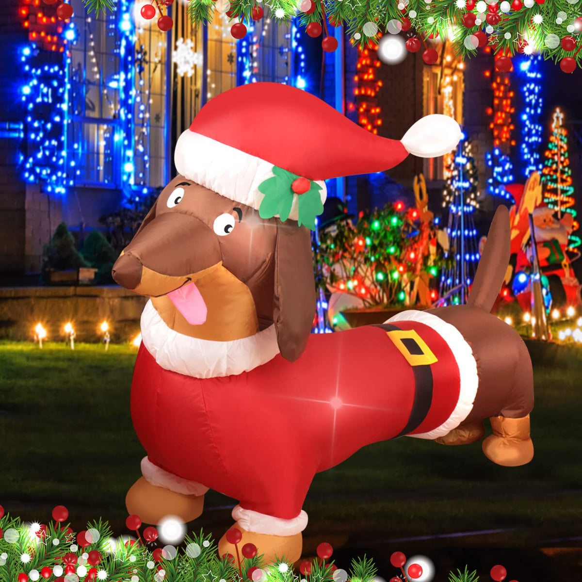 WAYDEKO dachshund front view on lawn showing festive impact and curb appeal
