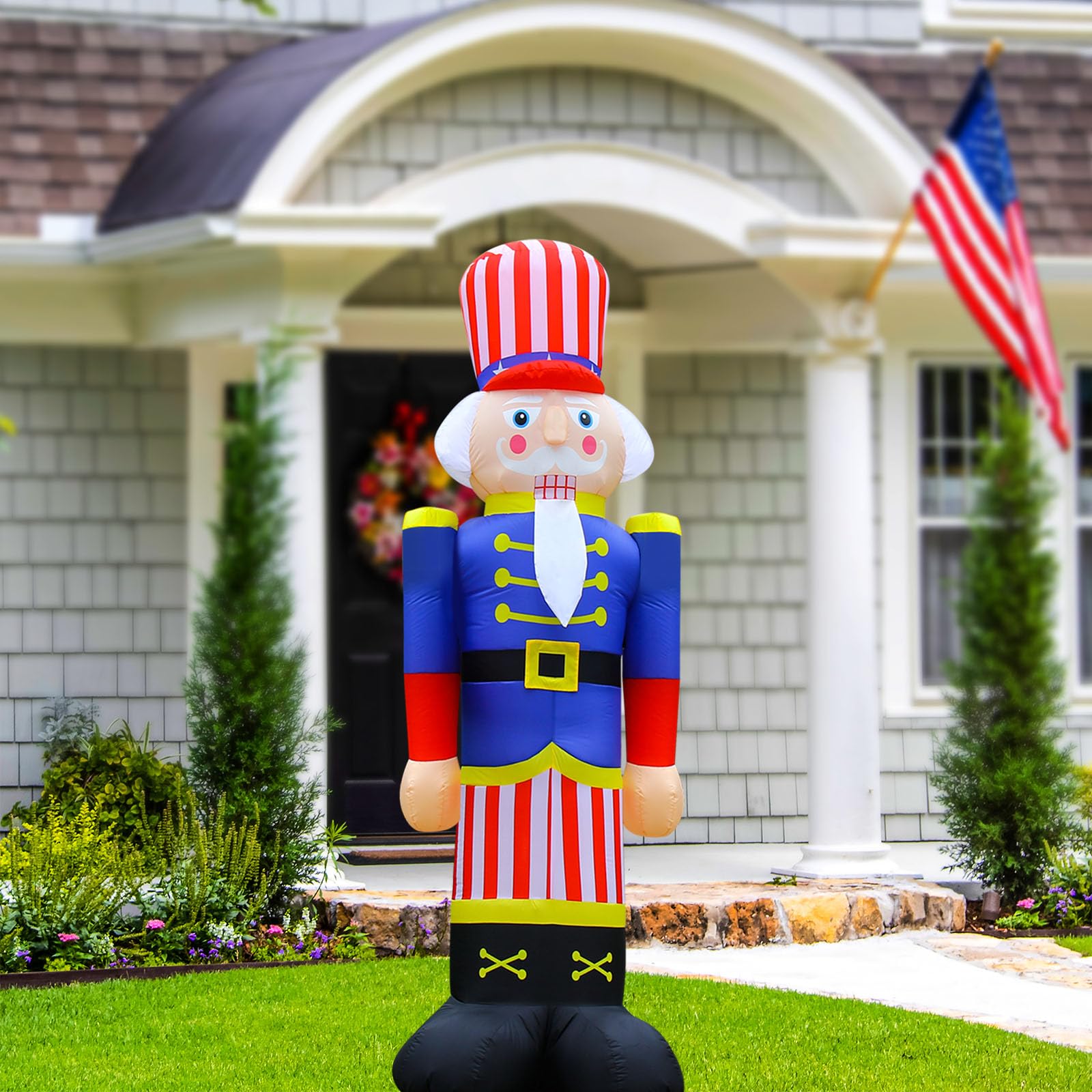 WAYDEKO front view of 8ft nutcracker showing bold patriotic presence