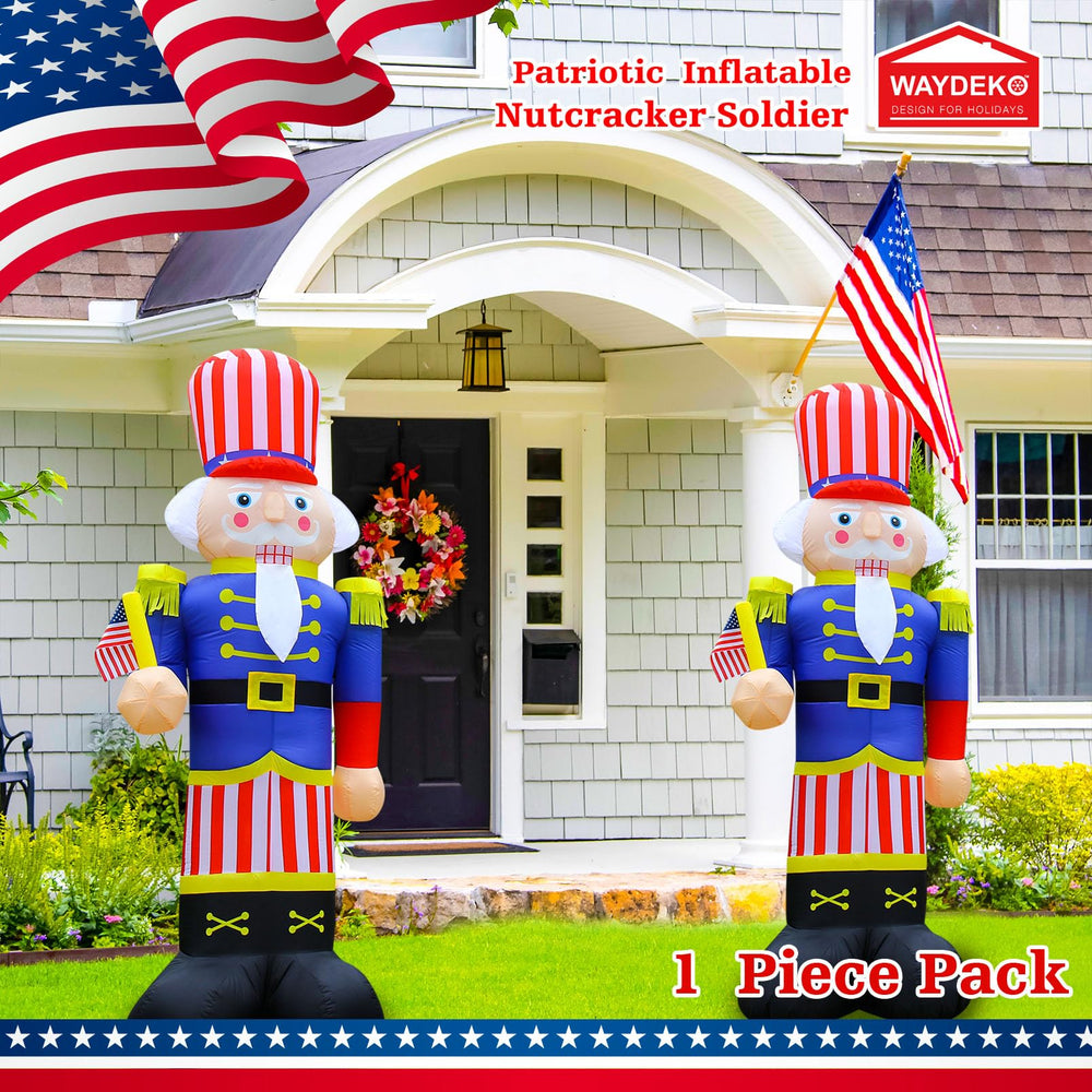 WAYDEKO nutcracker holding American flag with bold patriotic detail