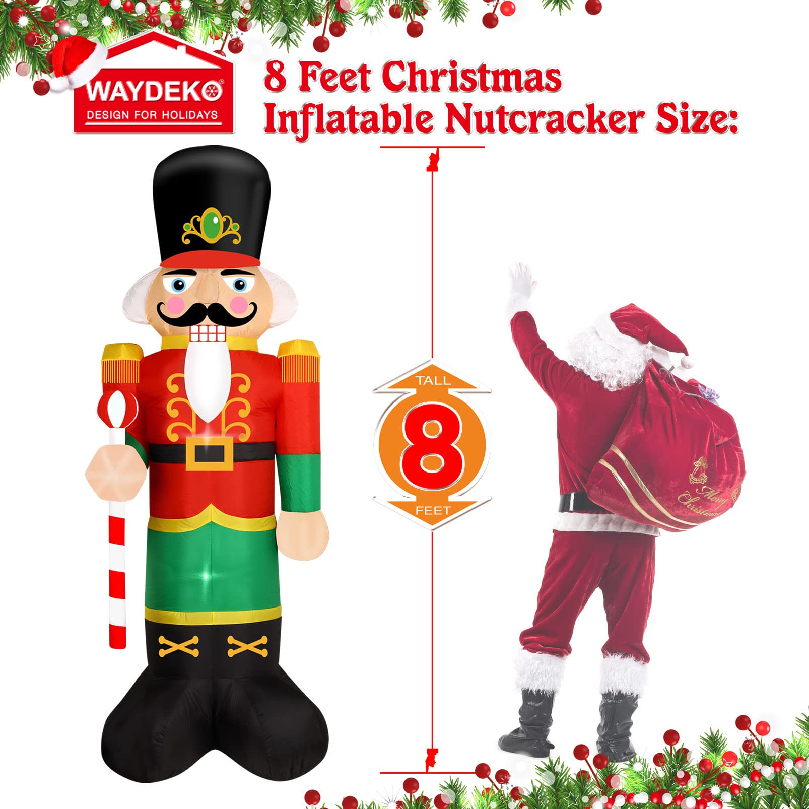 WAYDEKO illuminated Nutcracker at night enhancing curb appeal and visibility