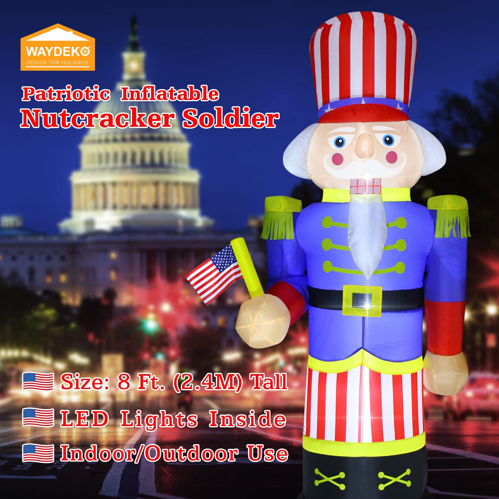 WAYDEKO nutcracker size comparison next to a person illustrating scale