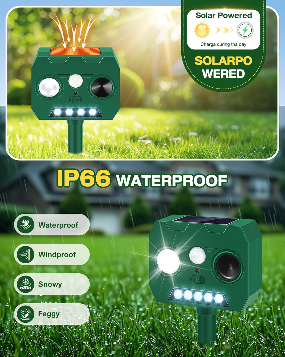 WAYSLA LED flash and PIR sensor visible deterring animals reliably