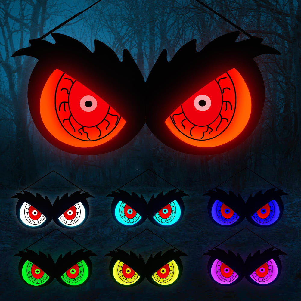 WBao front view of large wooden owl eyes adding dramatic Halloween focal point