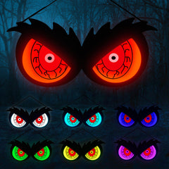 WBao front view of large wooden owl eyes adding dramatic Halloween focal point