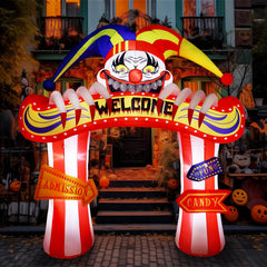 WBHome clown arch front view shows spooky entrance and curb appeal