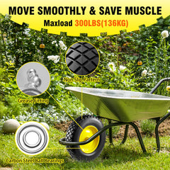 Wbuosz wheel installed on wheelbarrow demonstrating easy replacement