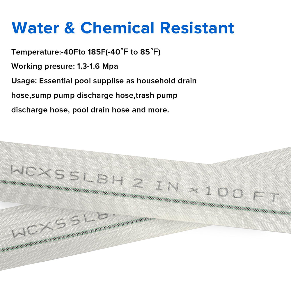 WCXSSLBH hose in use on pool backwash connected to pump demonstrating efficient discharge