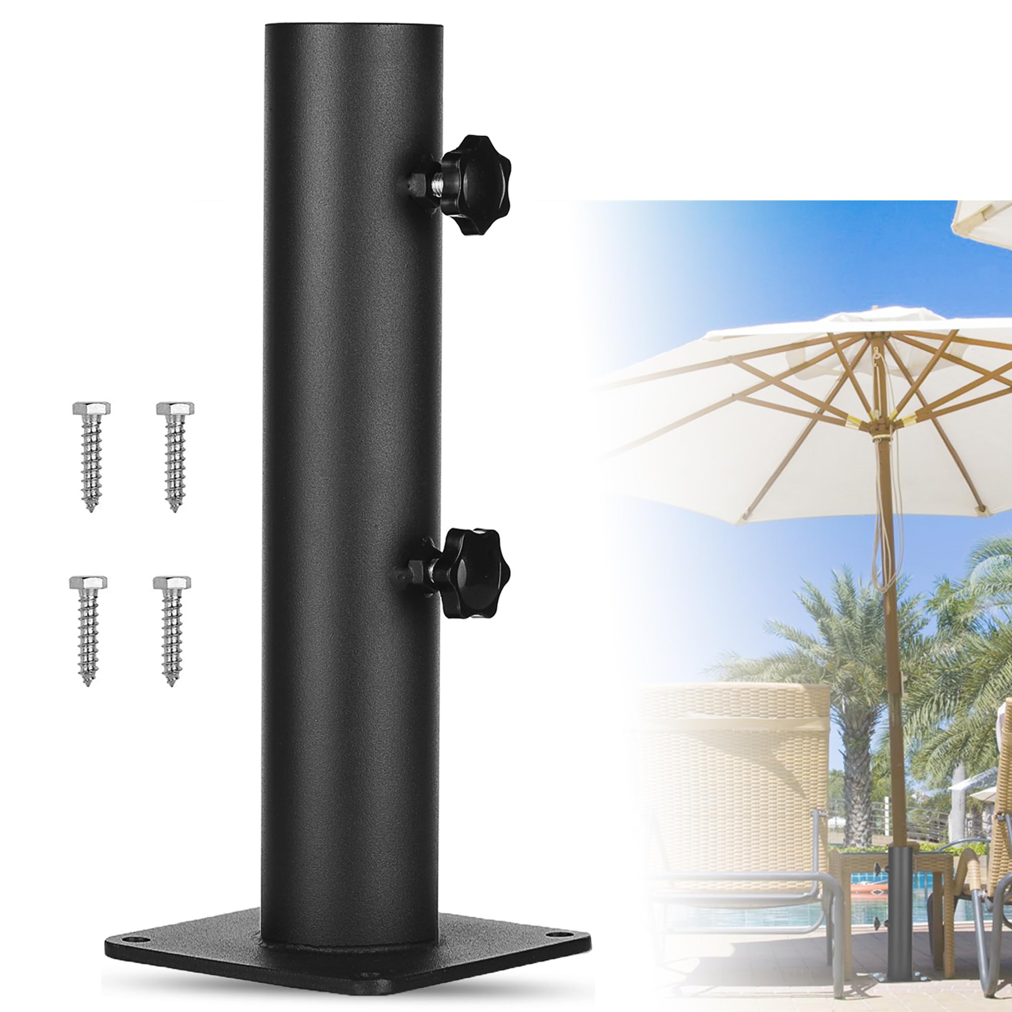 Wdwlbsm front view of deck-mount clamp showing secure umbrella anchoring benefit