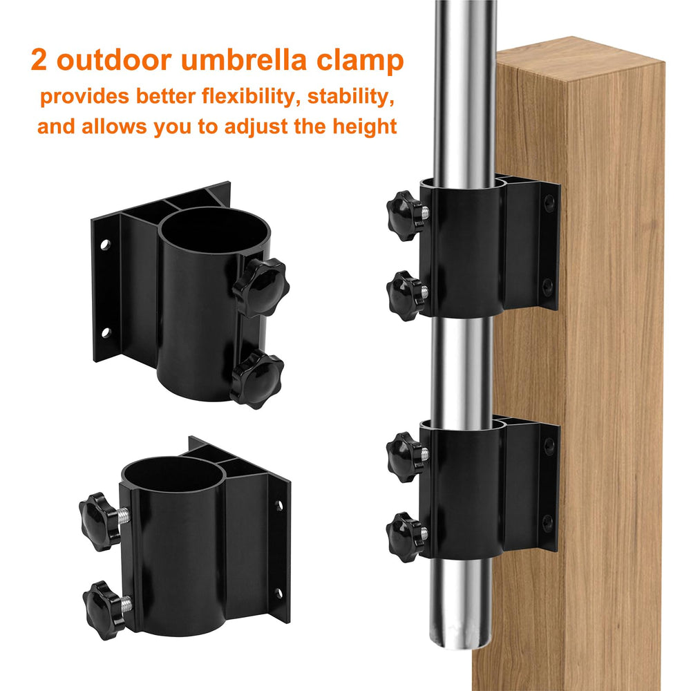 Wdwlbsm mounted on wood railing securing umbrella pole and saving deck space benefit