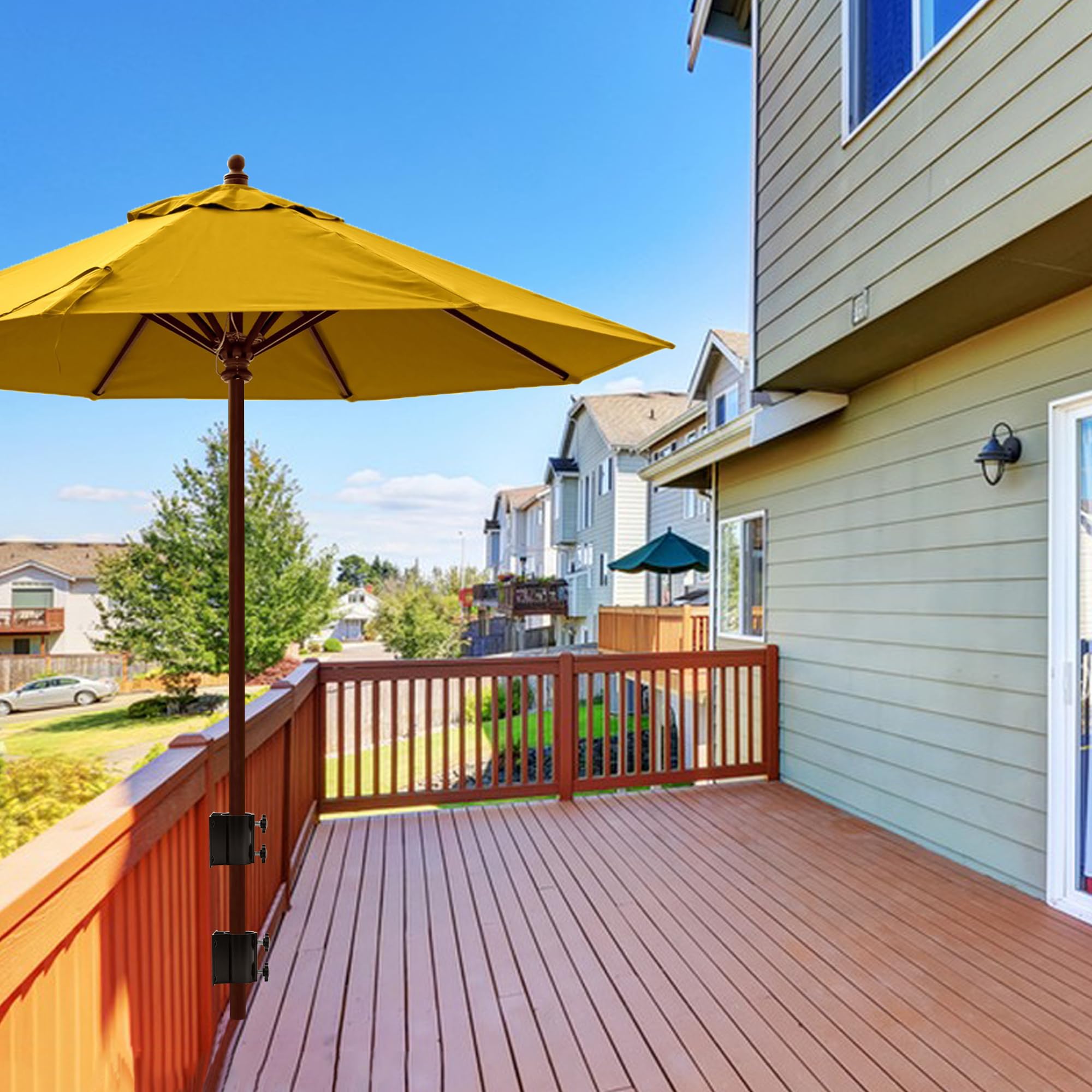 Wdwlbsm pair in use on deck shading outdoor table and improving comfort benefit