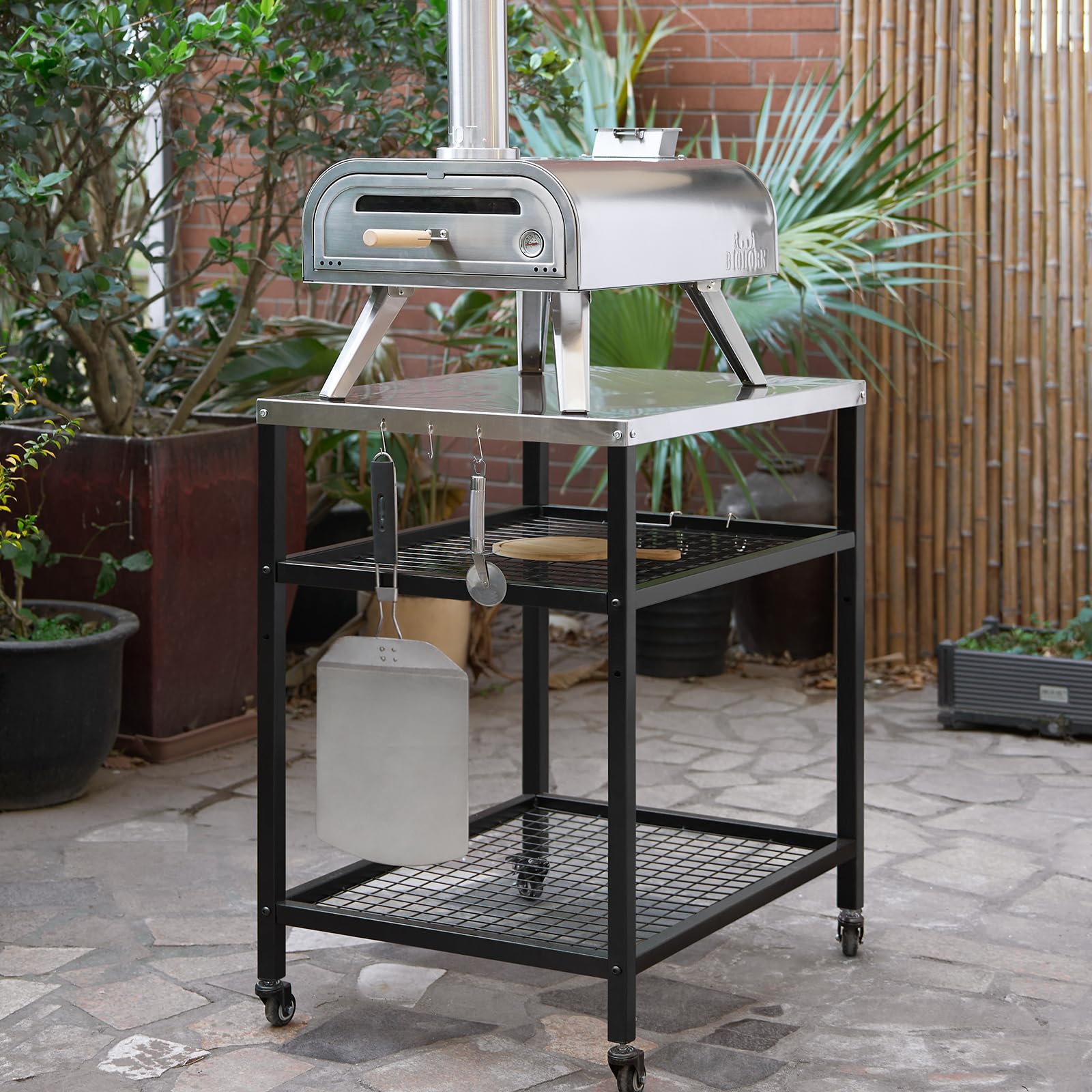WEASHUME adjustable lower shelf showing configurable storage for ingredients and tools