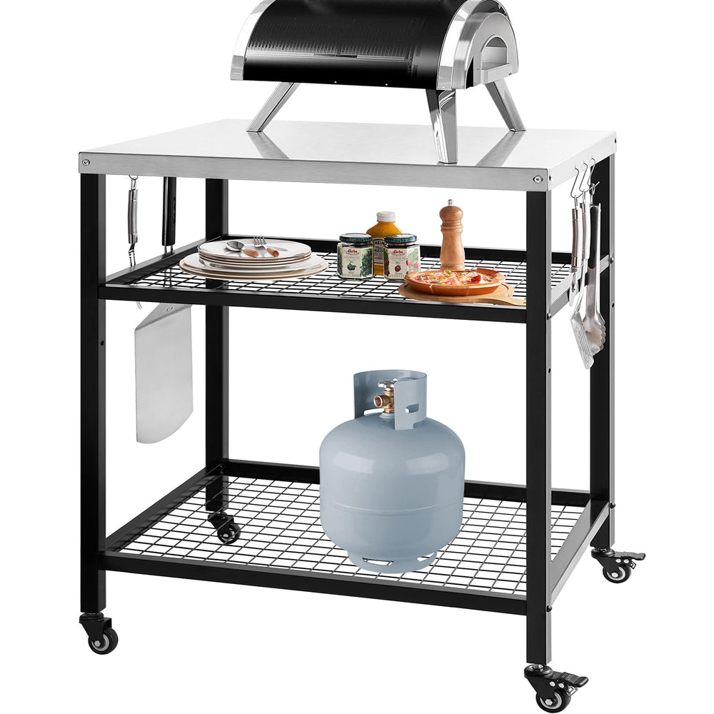 WEASHUME top shelf holding a pizza oven demonstrating high 440 lb tabletop capacity