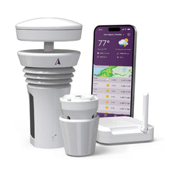 WeatherFlow Tempest front view showing compact sensor array and durable housing for reliable backyard data