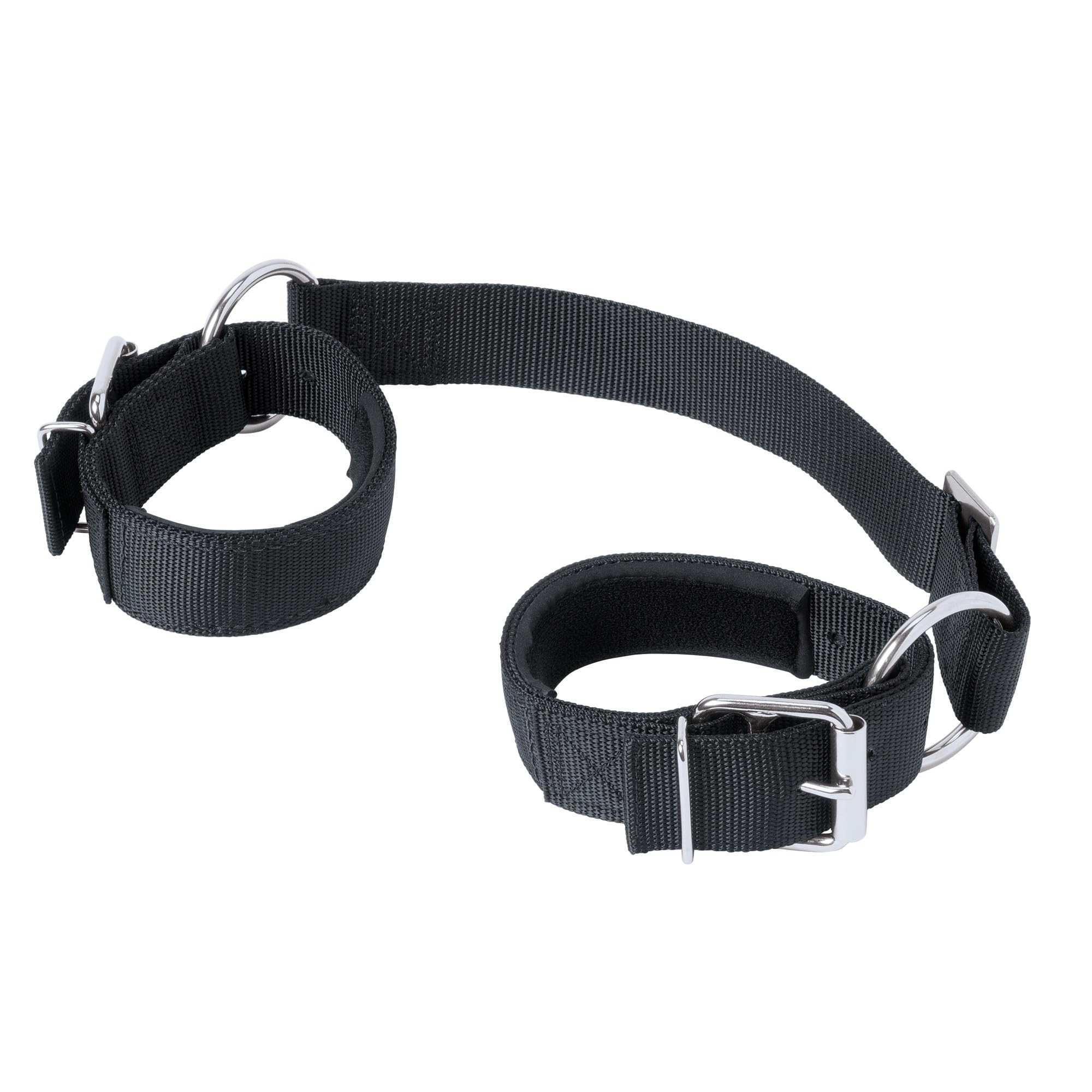Weaver Livestock deluxe cow hobble front view showing full black nylon webbing and buckles for secure restraint