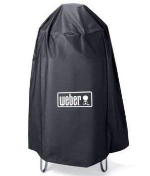 Weber 14" Smokey Mountain cover front view protecting smoker outdoors