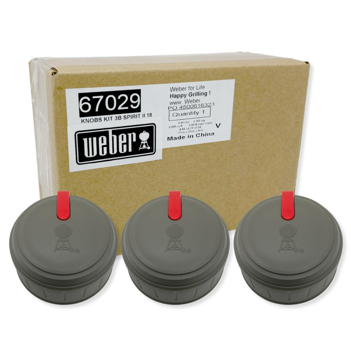 Weber replacement knobs front view showing dark gray finish and red indicator for easy control