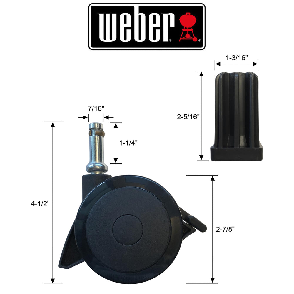 Weber locking caster side profile highlighting compact design and stability benefit