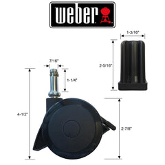Weber locking caster side profile highlighting compact design and stability benefit