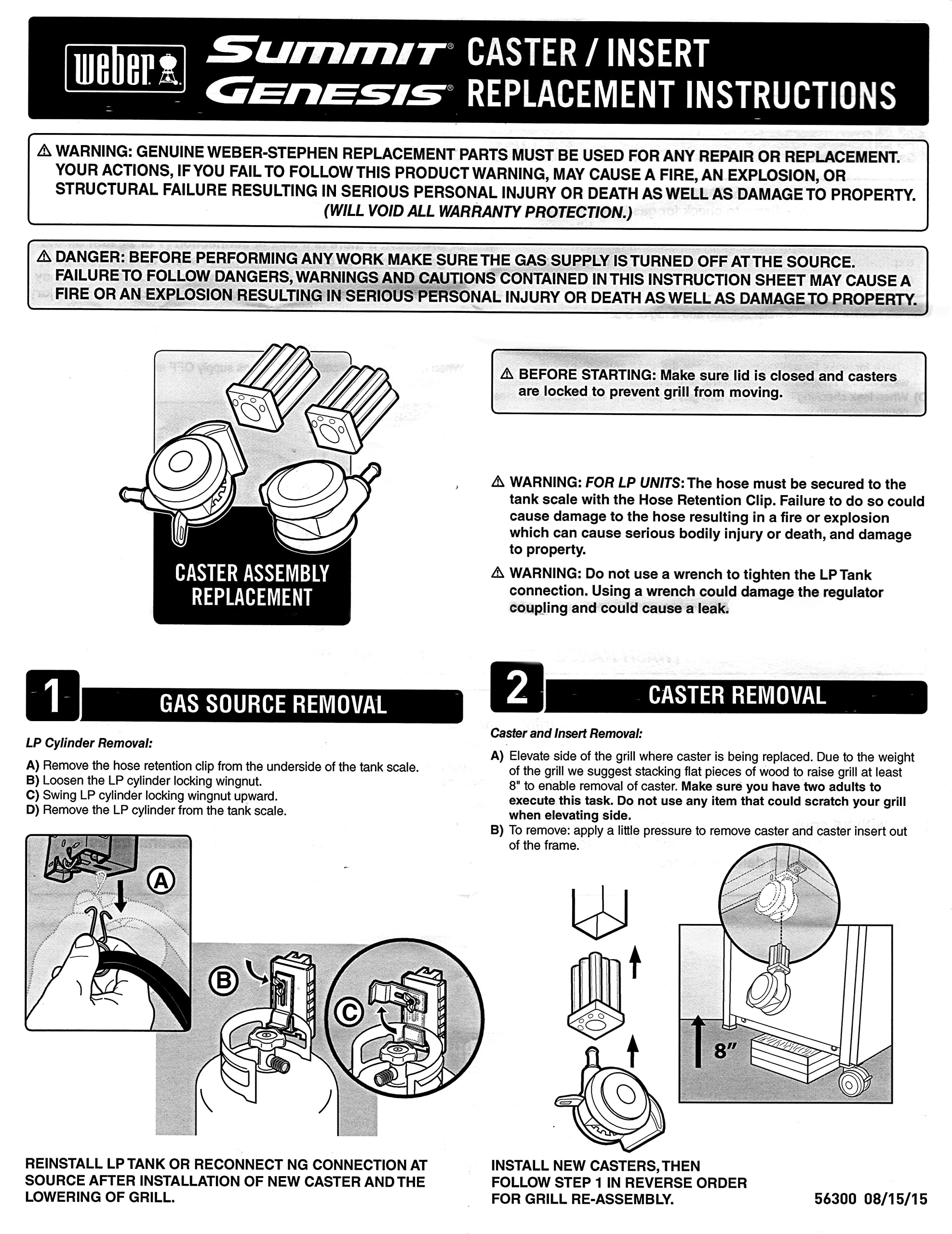 Weber packaged contents with caster insert and instructions for easy installation