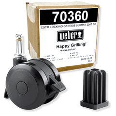 Weber locking caster front view showing wheel and housing for reliable mobility