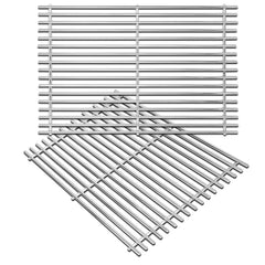 Weber 7528 front view showing two stainless-steel grates and included scraper for reliable replacements