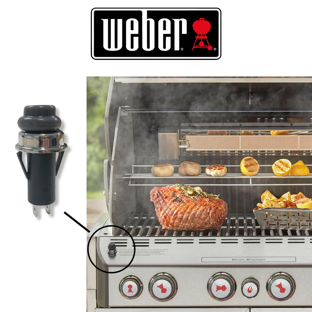 Weber Accent switch terminals detail showing two flat spade connections for secure wiring