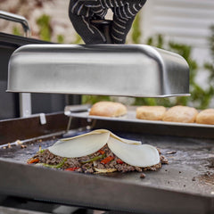 Weber T-shaped handle close-up offering safe grip and easy lifting benefit