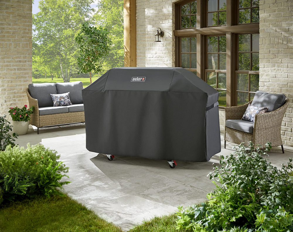 Weber close-up of water-resistant fabric texture, shows durable weather protection