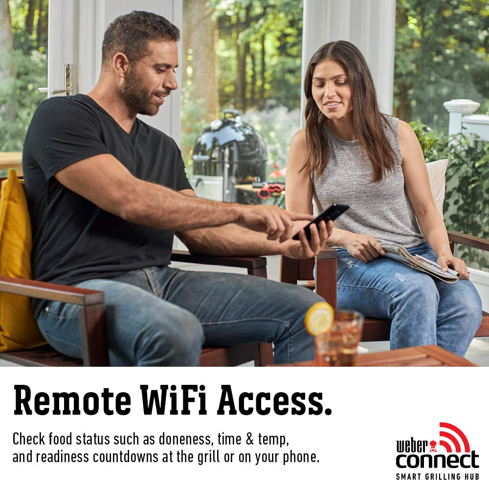 Weber Connect hub with accessories laid out illustrating complete setup convenience