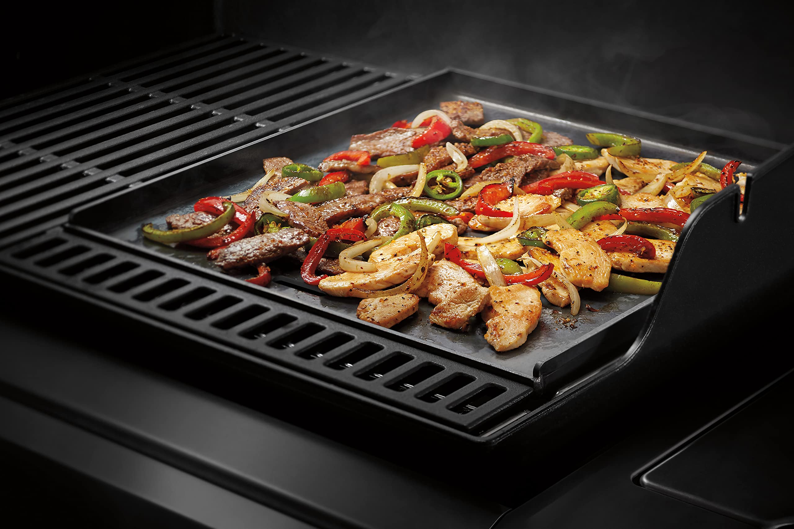 Weber Crafted griddle installed in grill enabling simultaneous cooking benefit