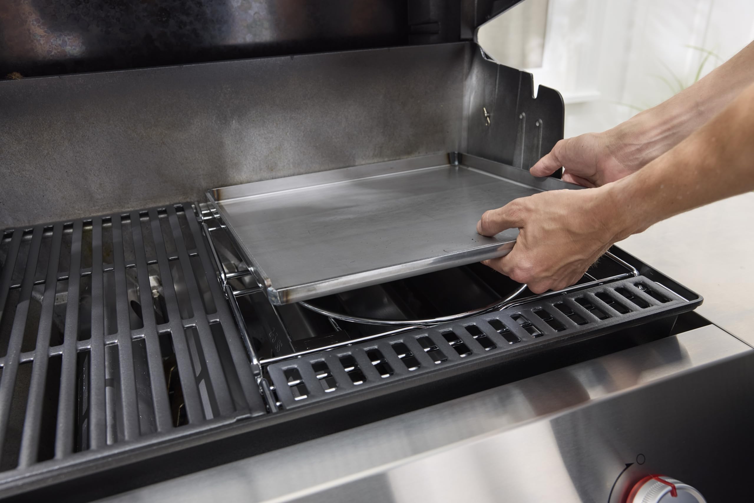 Weber Crafted griddle with smash burgers demonstrating even browning benefit
