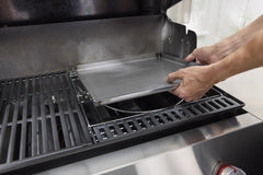 Weber Crafted griddle with smash burgers demonstrating even browning benefit