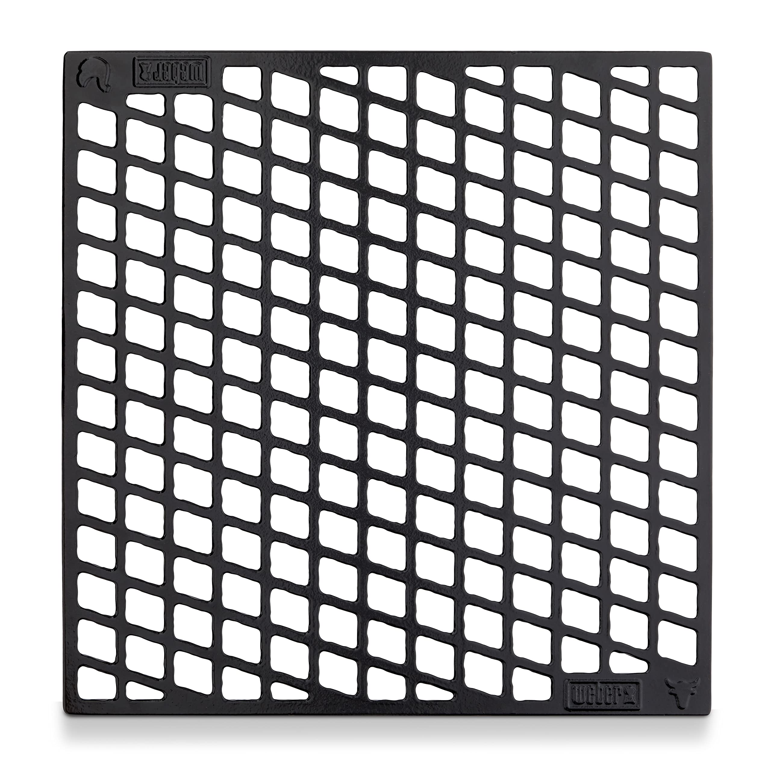 Weber close‑up of thicker bars delivering bold sear marks and heat contact