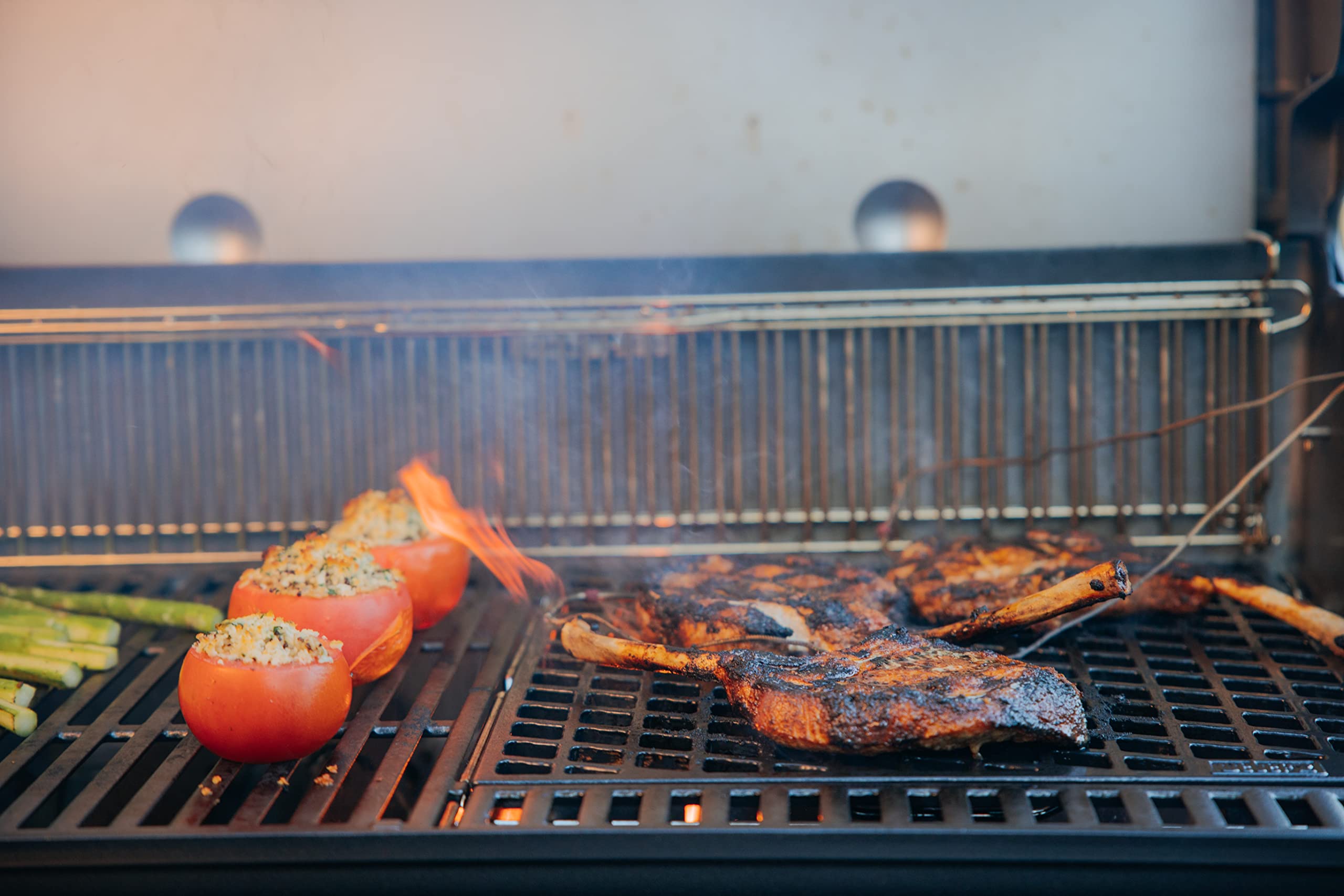 Weber sear grate cooking fish and shrimp showing gentle support benefit