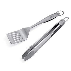 Weber deluxe two-piece set front view showing spatula and tongs, durable stainless steel benefit