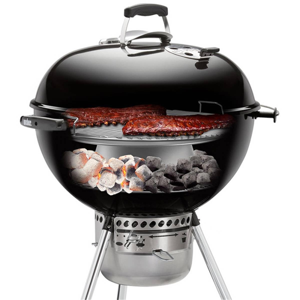 Weber diffuser ring installed in a 22-inch kettle creating large indirect cooking area