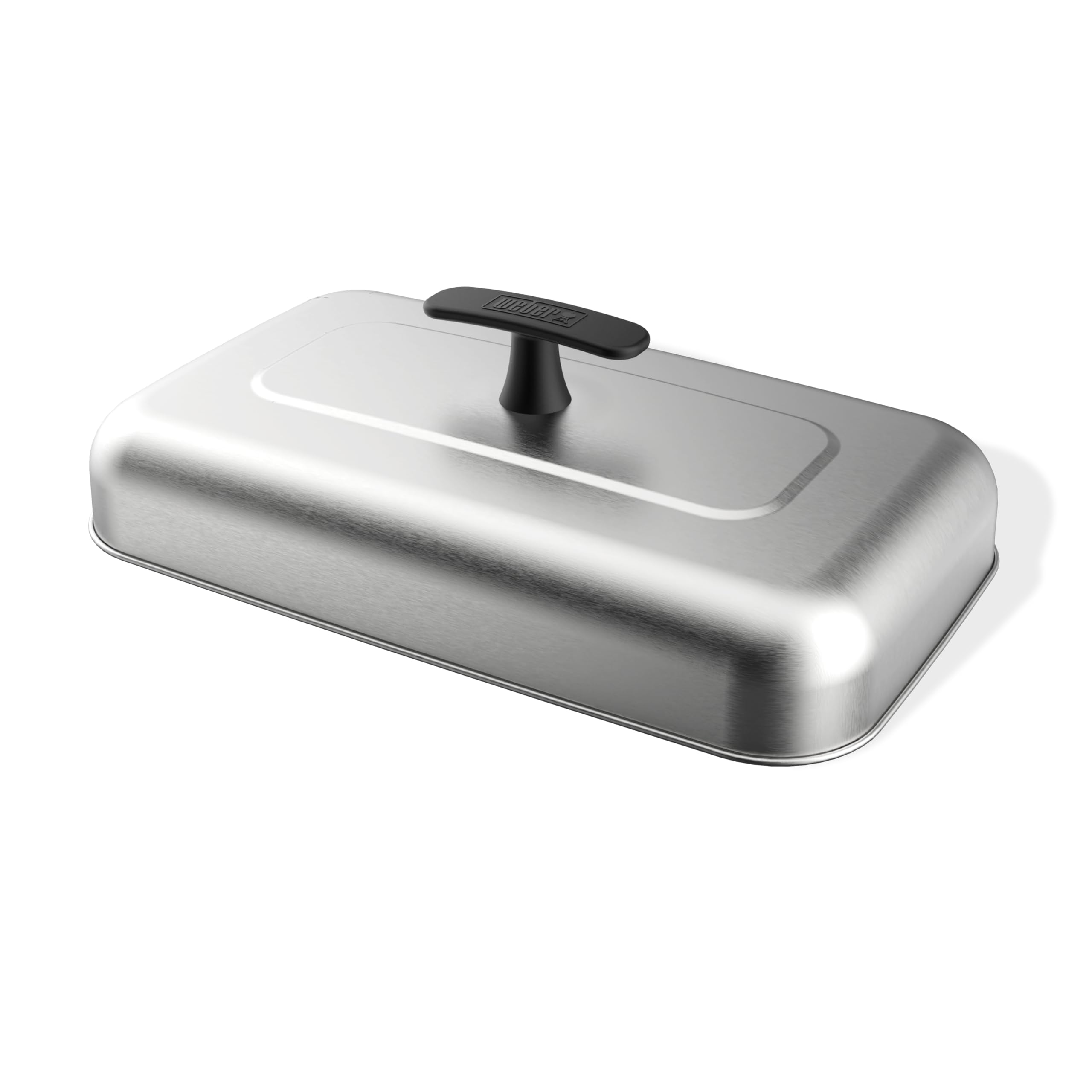 Weber extra-large basting dome front view showing stainless steel finish and handle for durable performance
