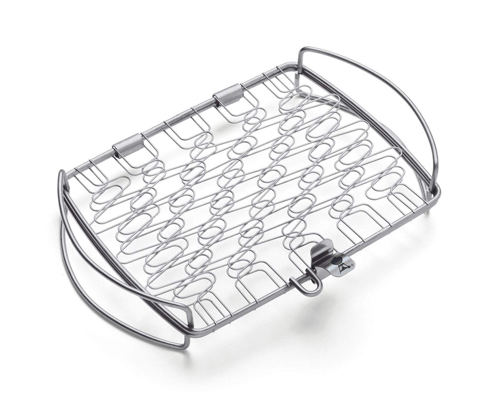 Weber front view of basket showing secure hold and easy flipping benefit