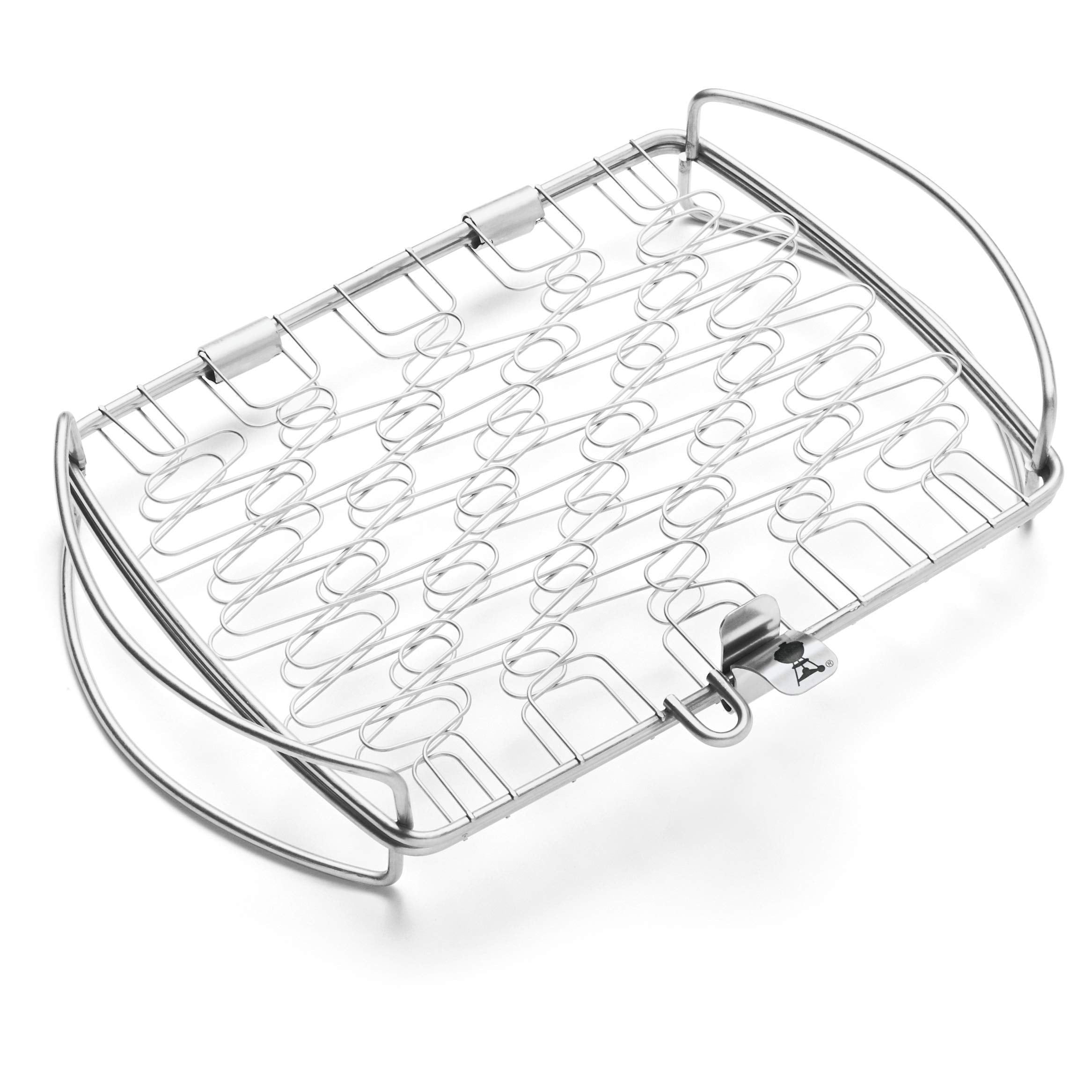 Weber basket on grill with fish and vegetables showing even cooking benefit