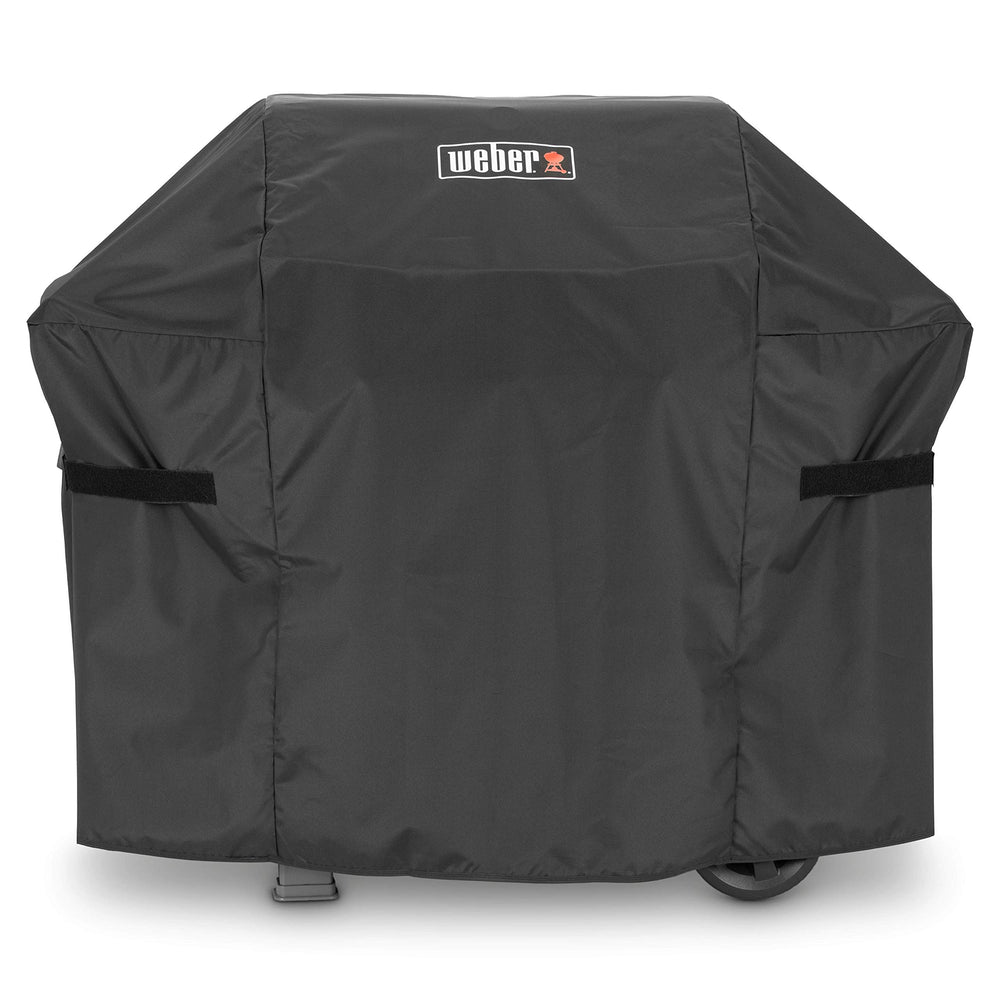 Weber front view of black grill cover showing full fit and protection benefit