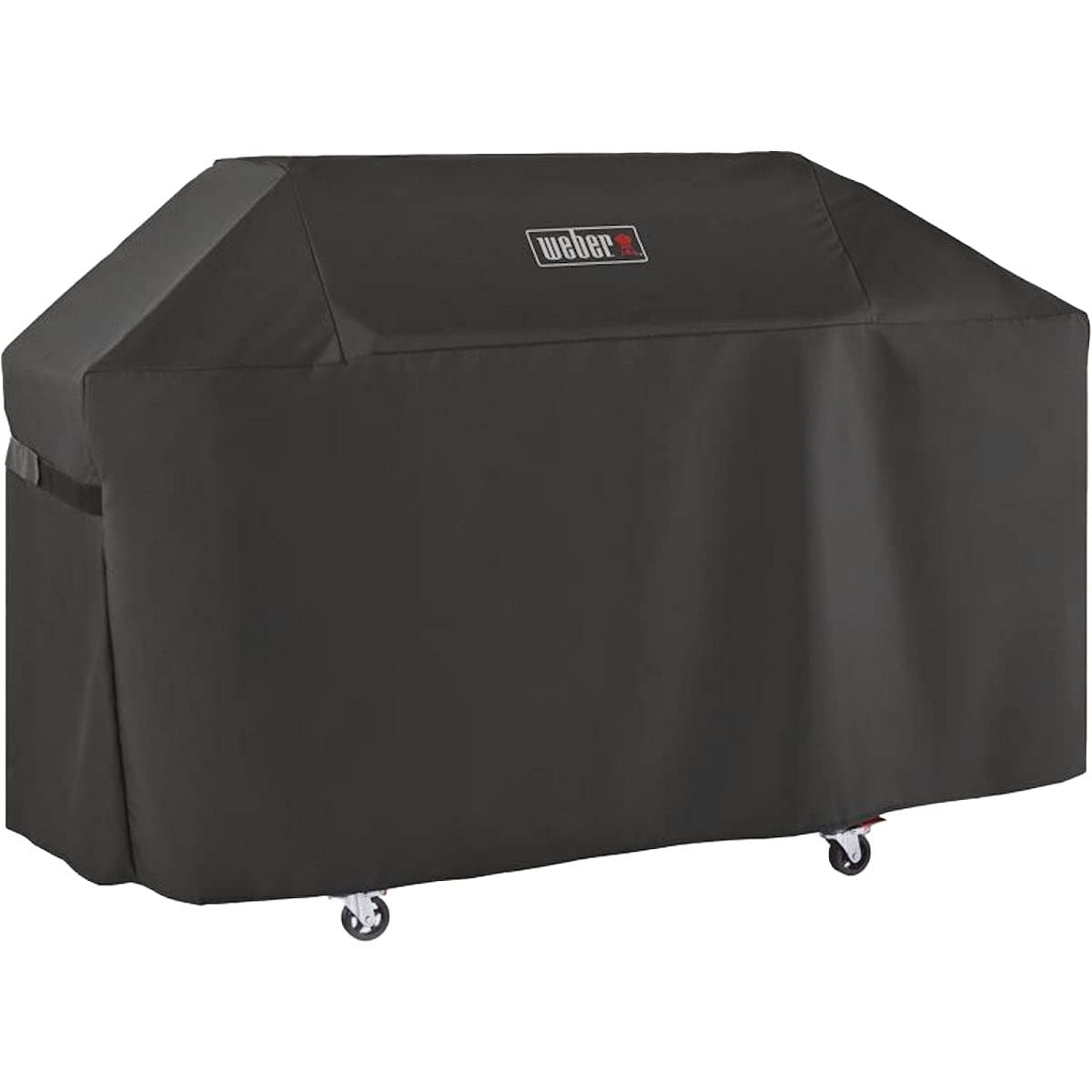 Weber front view of premium black cover protecting Genesis 400 grill, preserves finish