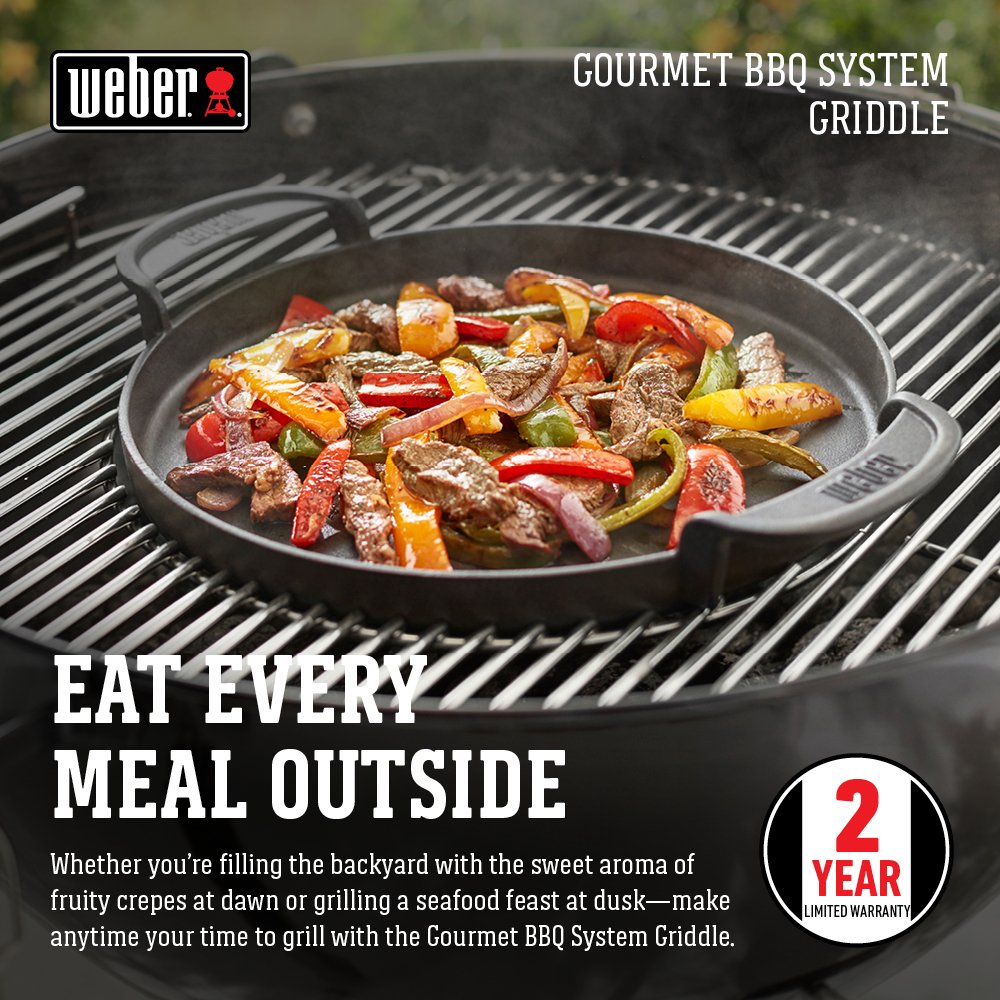 Weber griddle close-up of top surface showing smooth porcelain for easy release