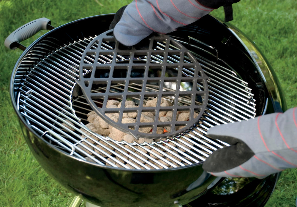Close-up of Weber porcelain-enamel finish demonstrating nonstick surface and easy cleanup