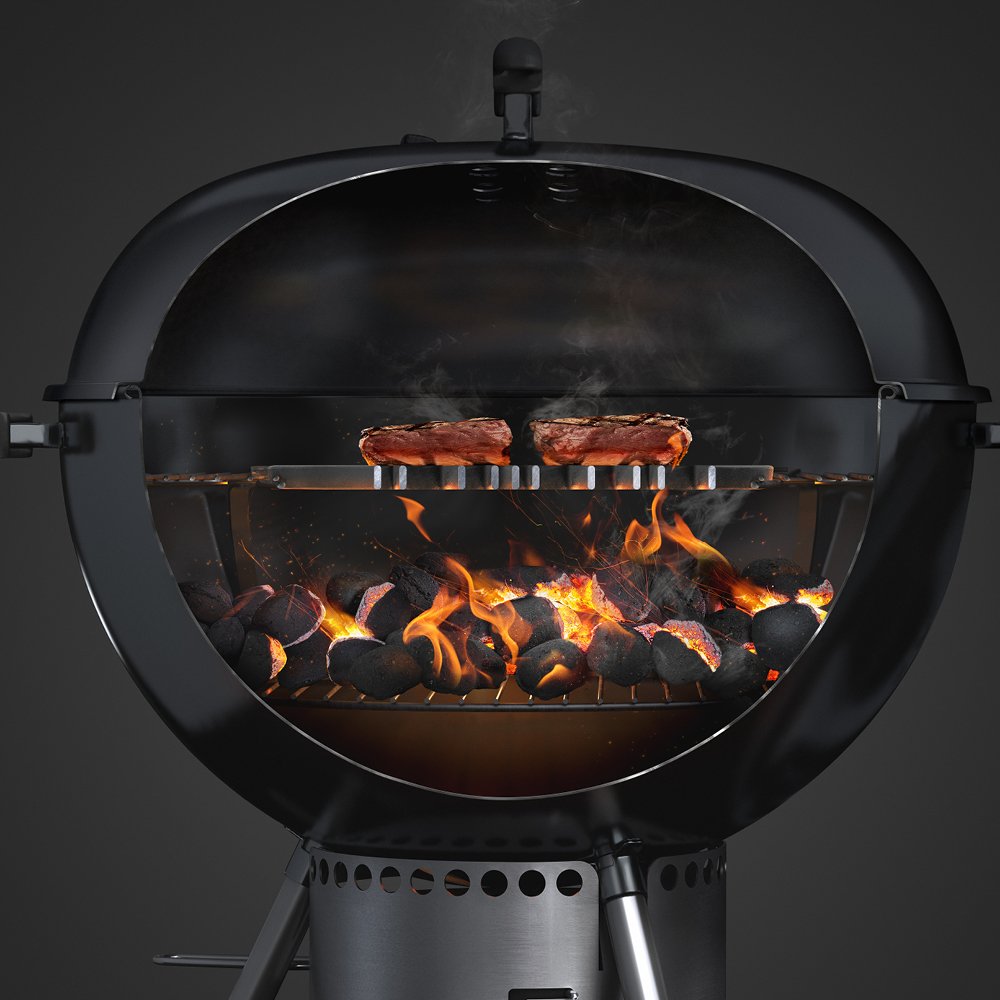 Macro view of Weber enamel texture and rounded edges preventing food hang-ups