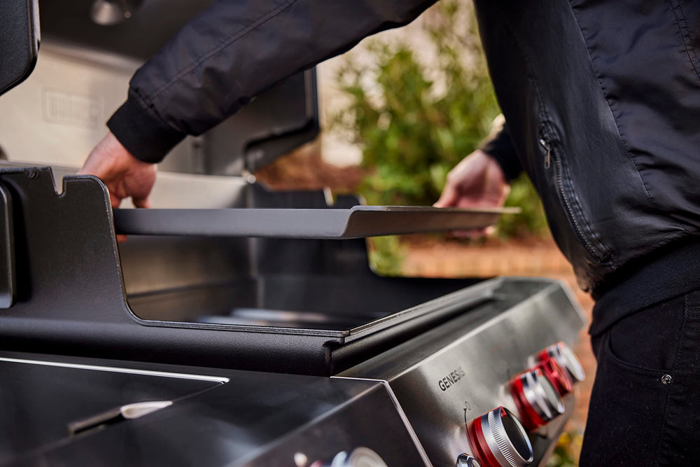 Weber griddle close texture highlighting pre seasoned carbon steel and durability