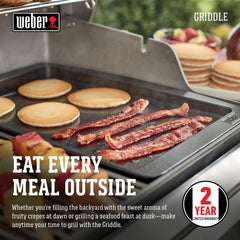 Weber griddle flat side close-up highlighting porcelain-enameled surface for easy flipping