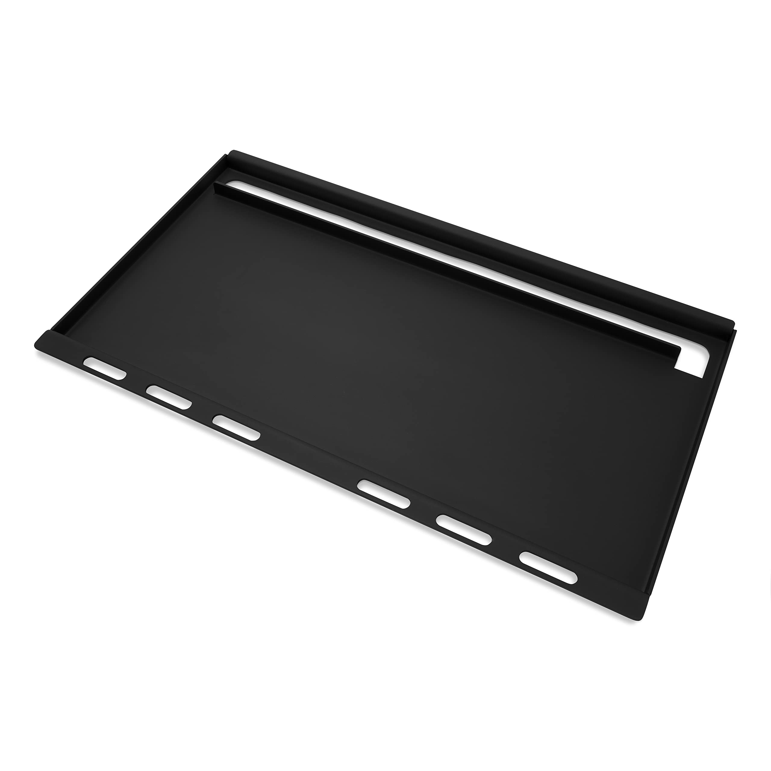 Weber griddle insert front view showing full flat cooking surface and fit