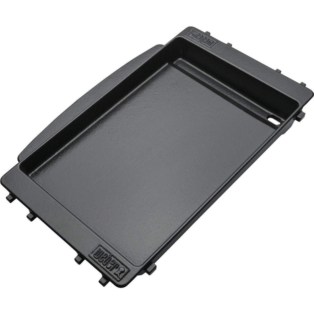 Weber griddle insert front view showing full porcelain-enameled cooking surface and fit